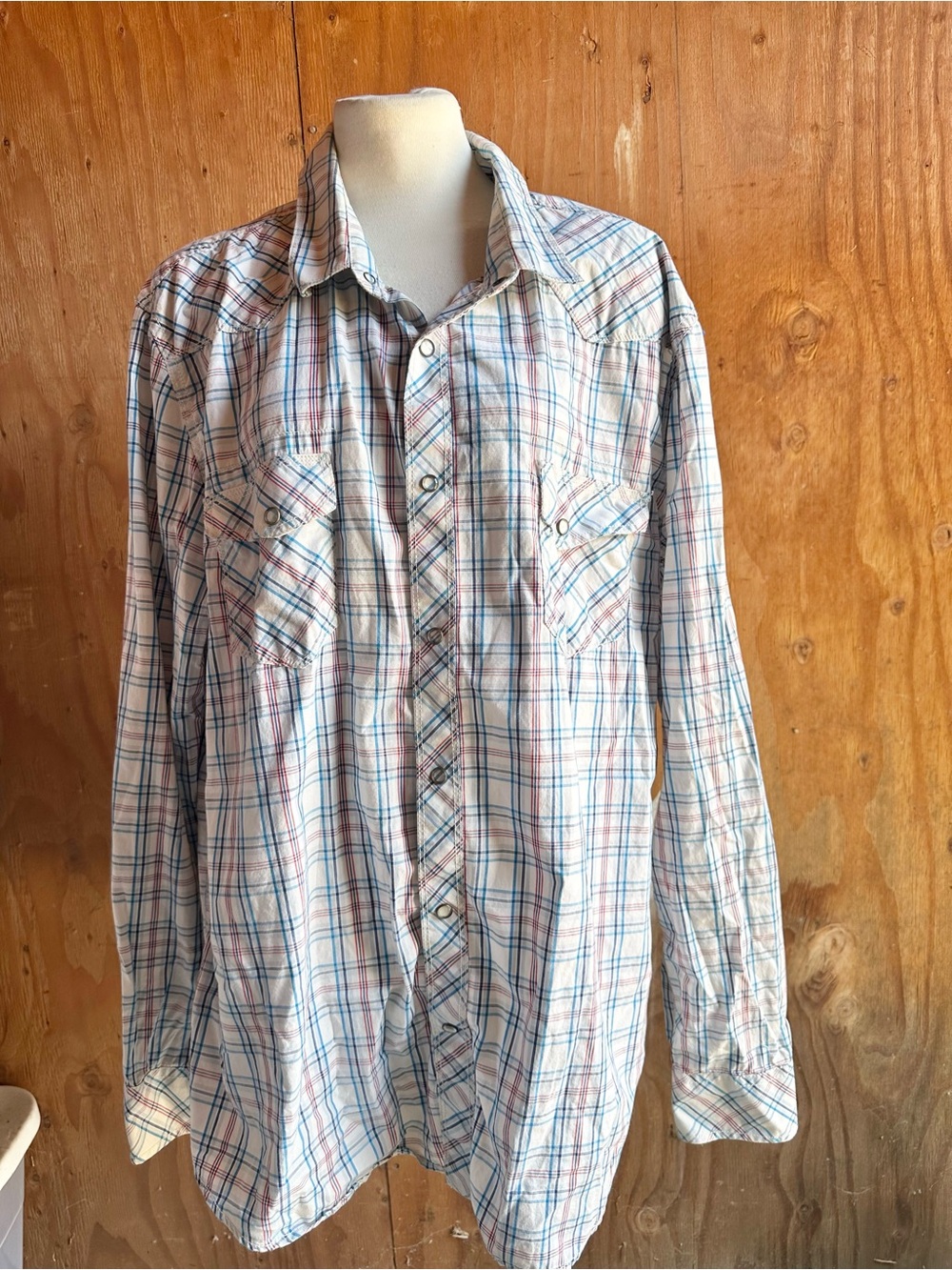 Men's Plaid Button-Up Shirt in White western American Rag xxl pearl button